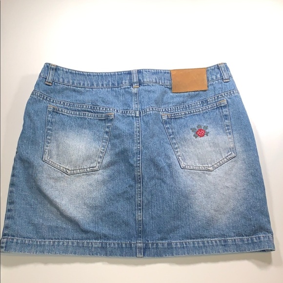 Vintage RALPH Ralph Lauren Denim Mini Skirt CrossStitch Floral Embroidery 10 Y2K - Picture 7 of 14